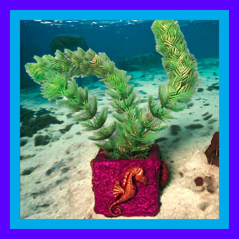Aquarium Decoration - Purple Sea Animals with Tall Green Plants.